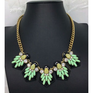 J.Crew Mint Green, Black & Rhinestone Statement Necklace | Adjustable 16–19"